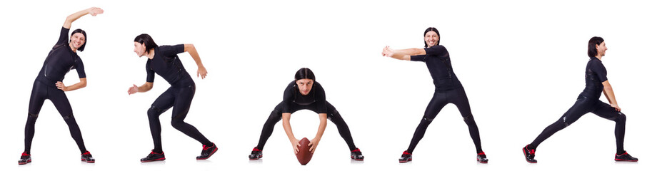 Wall Mural - Young man doing exercises on white