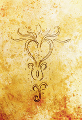 Fototapete - heart ornamental Drawing . Original hand draw and computer collage. Color structure.