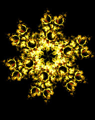 Aufkleber - Ornamental flower mandala. Rose collage. Gold flower on black background.