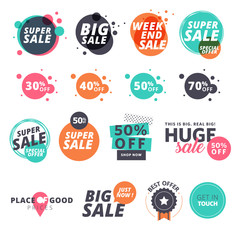 set of flat design sale stickers. vector illustrations for online shopping, product promotions, webs
