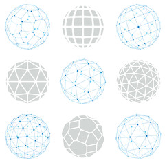 Wall Mural - Set of vector low poly spherical objects with connected lines an