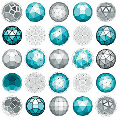 Set of perspective technology shapes, polygonal wireframe object