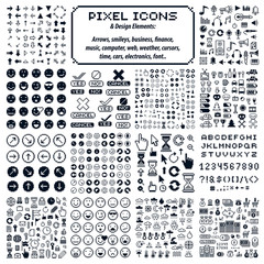 Set of vector retro signs made in pixel art style. Different geo