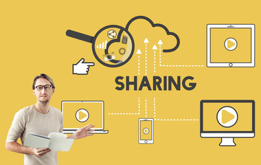 Wall Mural - sharing storage cloud connection devices concept