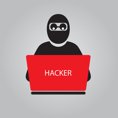 Wall Mural - icon of hacker with big laptop.