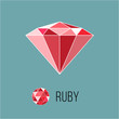 Ruby flat icon with top view. Rich luxury symbol. Stock vector illustration