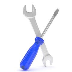 3D Illustration Wrench and screwdriver, service concept