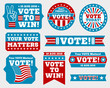 American presidential election 2016 badges and vote labels. Badges and signs for presidential election. Symbols of USA president election. Vector illustration