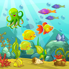 Wall Mural - Cartoon underwater landscape