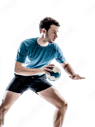 Plakat gracz piłki ręcznej człowiek na białym tle