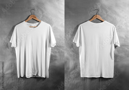 Download Blank white t-shirt front and back side view on hanger ...