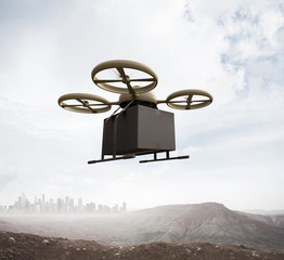 Wall Mural - photo military color generic design remote control air drone flying sky blank black box under earth 