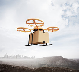 Wall Mural - photo yellow color generic design remote control air drone flying sky blank craft box under earth su