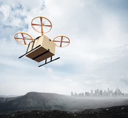 Wall Mural - photo yellow color generic design remote control air drone flying sky blank craft box under earth su