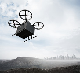 Wall Mural - photo carbon material generic design remote control air drone flying blank black box under earth sur