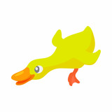 Fototapeta Dinusie - Yellow duck icon in cartoon style on a white background