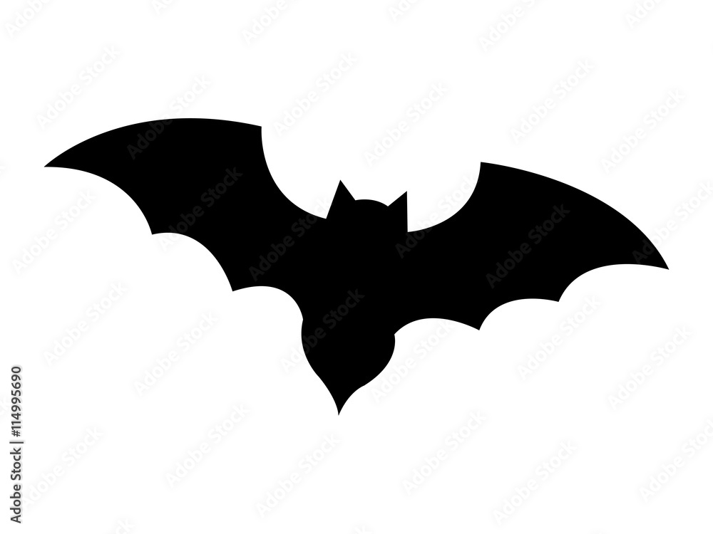 Bat black silhouette icon over white background, vector illustration ...