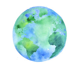 hand painted earth globe. watercolor artwork