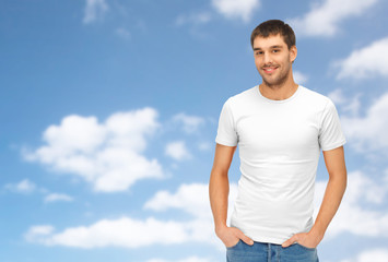 Wall Mural - happy man in blank white t-shirt