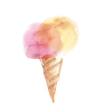 Pale Color Ice-cream Wiffle Cone Illustration. Watercolor Artwor