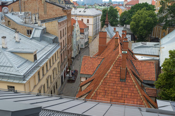 Tile roof on old building.