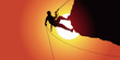 descente en rappel d’un alpiniste après une escalade un rocher en surplomb sous un soleil