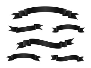 Set of black ribbon banners. Scroll ribbons. Vector illustration.