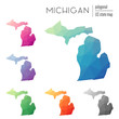 Set of vector polygonal Michigan maps. Bright gradient map of the US state in low poly style. Multicolored Michigan map in geometric style for your infographics.