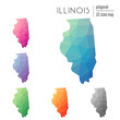 Set of vector polygonal Illinois maps. Bright gradient map of the US state in low poly style. Multicolored Illinois map in geometric style for your infographics.