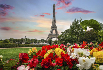 Canvas Print - skyline of Paris city roofs with Eiffel Tower