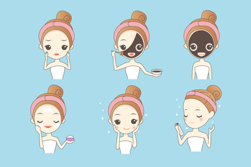 Wall Mural - cartoon girl with facial mask