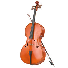 Classic Wooden Cello With Brown Bow. 3D Graphic