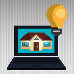 Poster - smart home with laptop computer  isolated icon design, vector illustration  graphic 