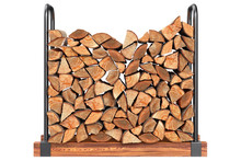 Firewood Stack Chopped With Bark, Front View. 3D Graphic