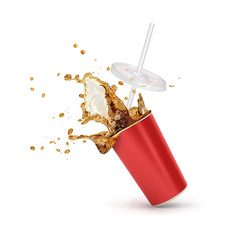 Sticker - Red Paper cup with cola splash isolated