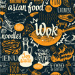 Seamless background with wok food symbols. Menu pattern.
