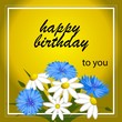 Cornflowers, daisies, bouquet. Happy Birthday. Postcard template
