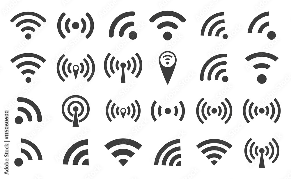 WI-FI set icons silhouettes and wireless connection airwaves isolated on a white background, vector illustration for web design EPS10 - obrazy, fototapety, plakaty 