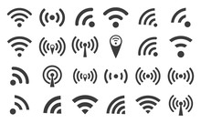 WI-FI Set Icons Silhouettes And Wireless Connection Airwaves Isolated On A White Background, Vector Illustration For Web Design EPS10