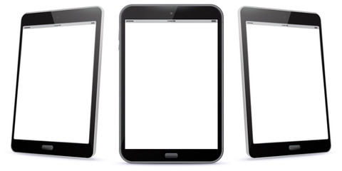 Sticker - black tablet computer vector illustration.