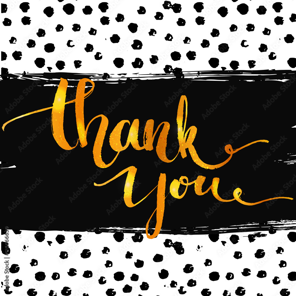 Vector de Stock Thank you. Gold calligraphy with ink drops. Hand ...