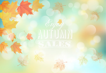 Poster - Enjoy autumn sales background with colorful leaves. Vector.