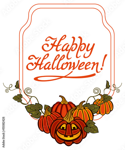 Funky label with Halloween pumpkin and text 