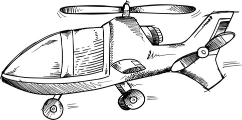 Wall Mural - Helicopter Doodle Sketch Vector Illustration Art