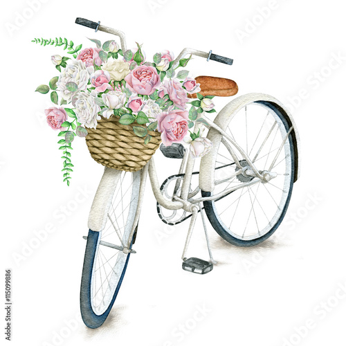 Watercolor Hand Drawn White Bicycle With Beautiful Rose Basket Illustration Isolated On White Background Buy This Stock Illustration And Explore Similar Illustrations At Adobe Stock Adobe Stock