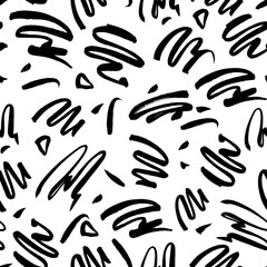 Vector seamless trendy modern brush stokes pattern. Messy ink dr