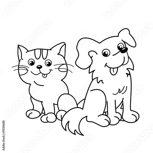 Coloring Page Outline Of Cartoon Cat With Dog Pets Coloring Book For Kids Stock Vector Adobe Stock