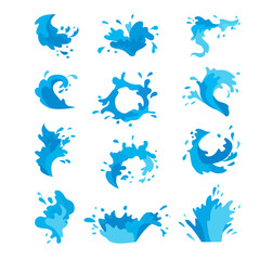 water splashes collection vector set. pour drop spa symbol water splash cartoon vector motion blue s