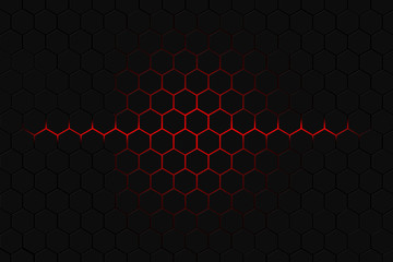 Wall Mural - black hexagon and red neon light
