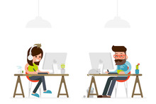 Man And Woman Working On Computer